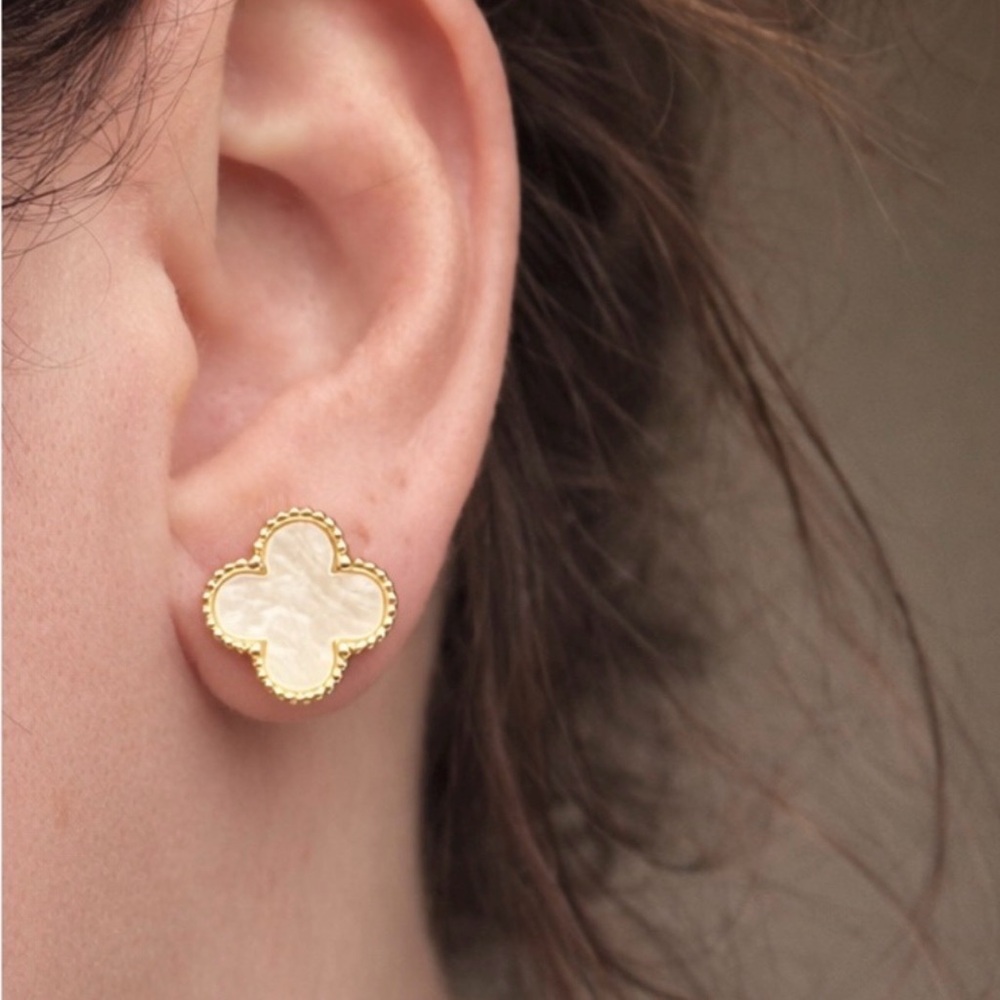 White Clover Stud Earrings Four Leaf Jewelry